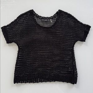 NIC+ZOE Black Open Knit Short Sleeve Sweater — Size XS